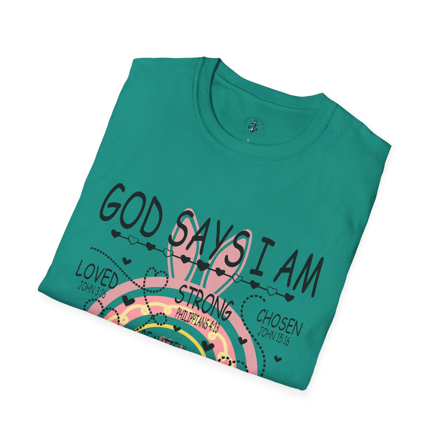 God Says I Am Unisex Softstyle T-Shirt, Inspirational Tee, Faith-Based Apparel, Unique Gift for Friends, Encouragement Shirt