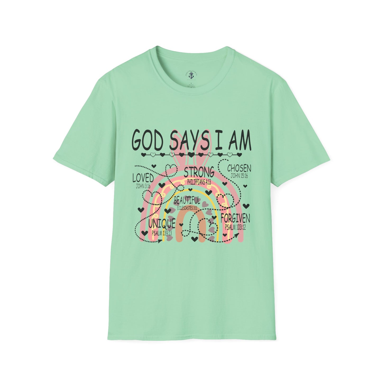 God Says I Am Unisex Softstyle T-Shirt, Inspirational Tee, Faith-Based Apparel, Unique Gift for Friends, Encouragement Shirt