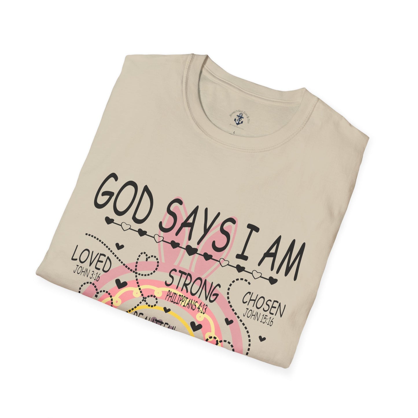 God Says I Am Unisex Softstyle T-Shirt, Inspirational Tee, Faith-Based Apparel, Unique Gift for Friends, Encouragement Shirt