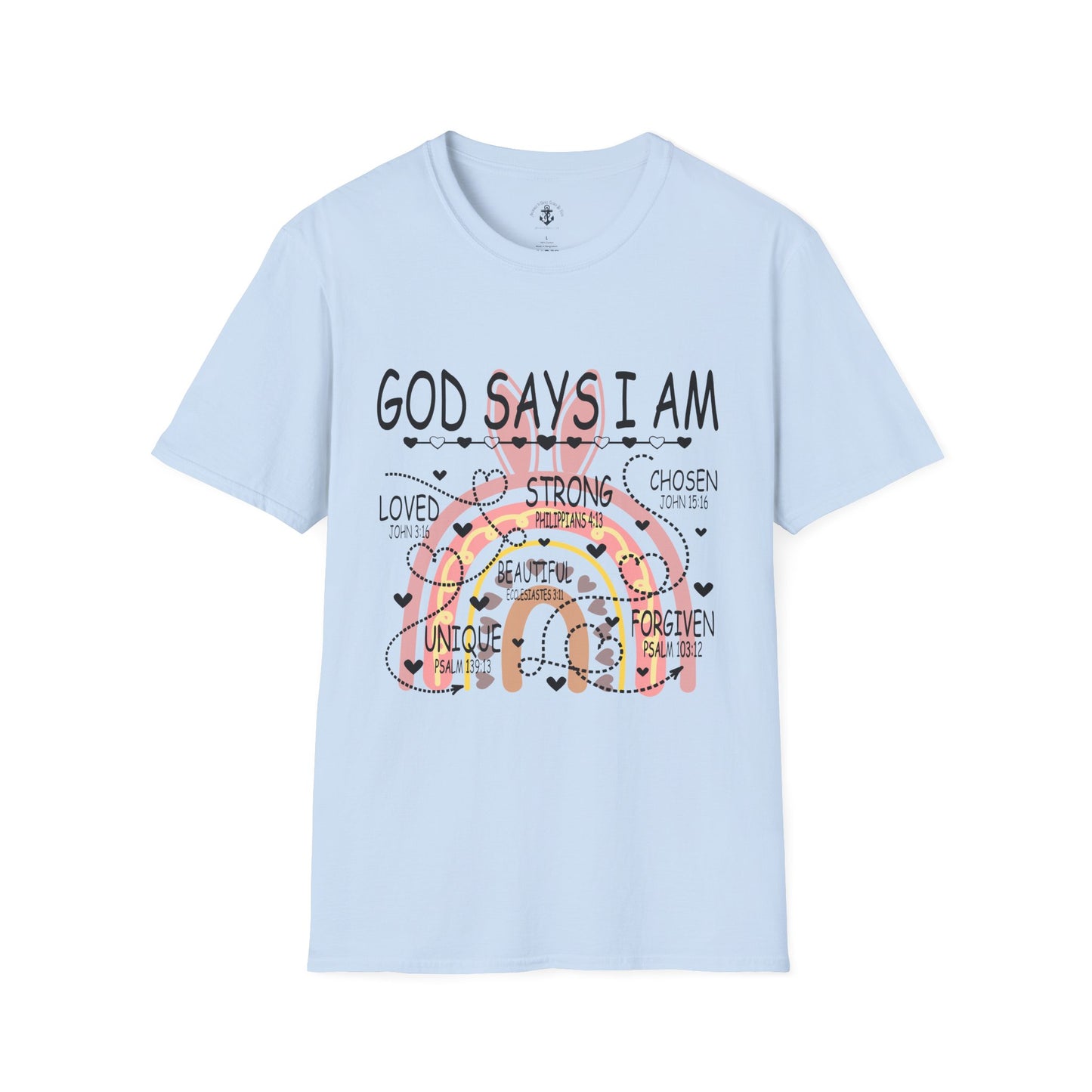 God Says I Am Unisex Softstyle T-Shirt, Inspirational Tee, Faith-Based Apparel, Unique Gift for Friends, Encouragement Shirt