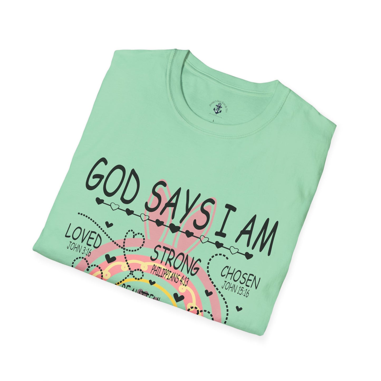 God Says I Am Unisex Softstyle T-Shirt, Inspirational Tee, Faith-Based Apparel, Unique Gift for Friends, Encouragement Shirt