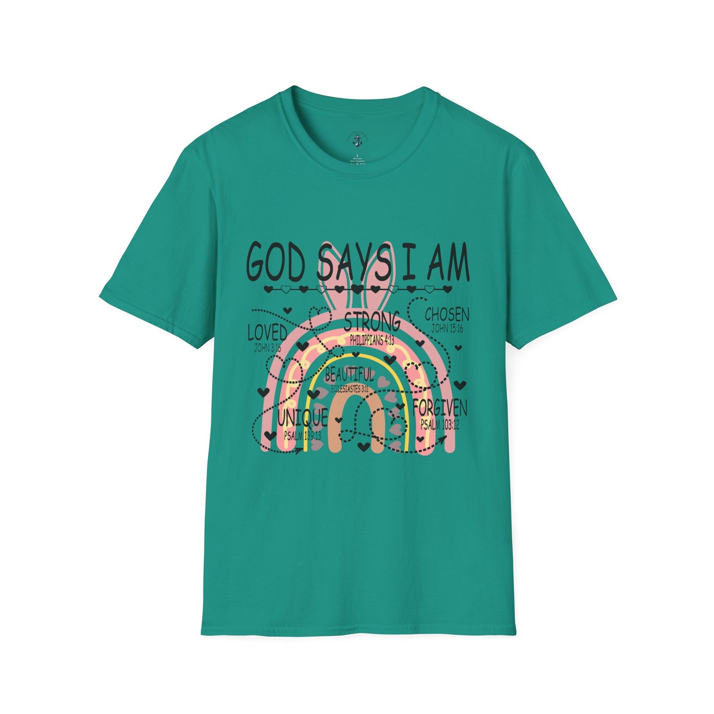 God Says I Am Unisex Softstyle T-Shirt, Inspirational Tee, Faith-Based Apparel, Unique Gift for Friends, Encouragement Shirt