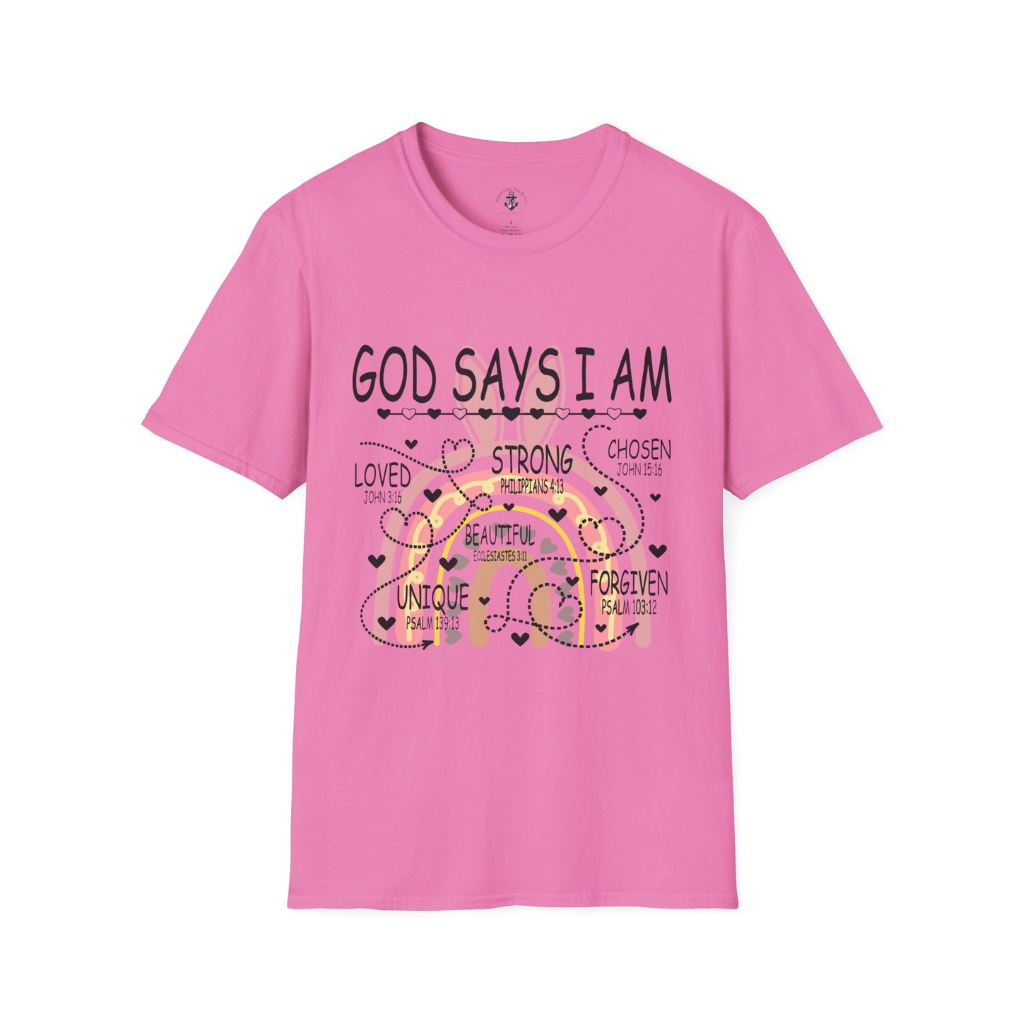 God Says I Am Unisex Softstyle T-Shirt, Inspirational Tee, Faith-Based Apparel, Unique Gift for Friends, Encouragement Shirt