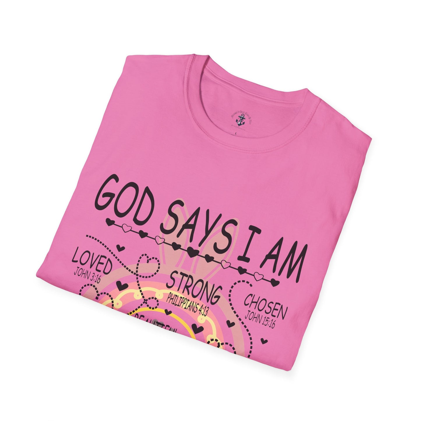 God Says I Am Unisex Softstyle T-Shirt, Inspirational Tee, Faith-Based Apparel, Unique Gift for Friends, Encouragement Shirt