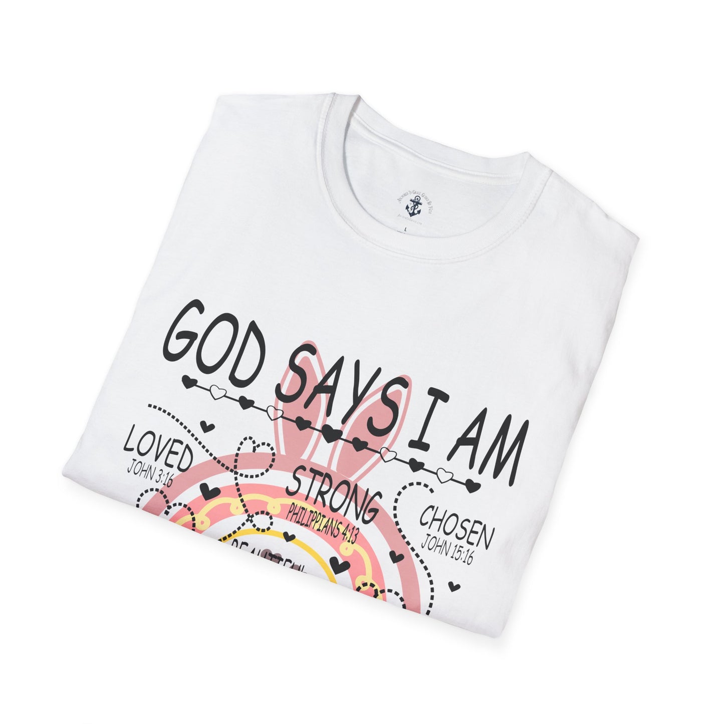 God Says I Am Unisex Softstyle T-Shirt, Inspirational Tee, Faith-Based Apparel, Unique Gift for Friends, Encouragement Shirt