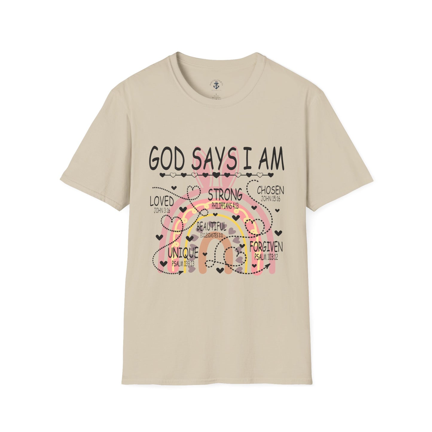 God Says I Am Unisex Softstyle T-Shirt, Inspirational Tee, Faith-Based Apparel, Unique Gift for Friends, Encouragement Shirt
