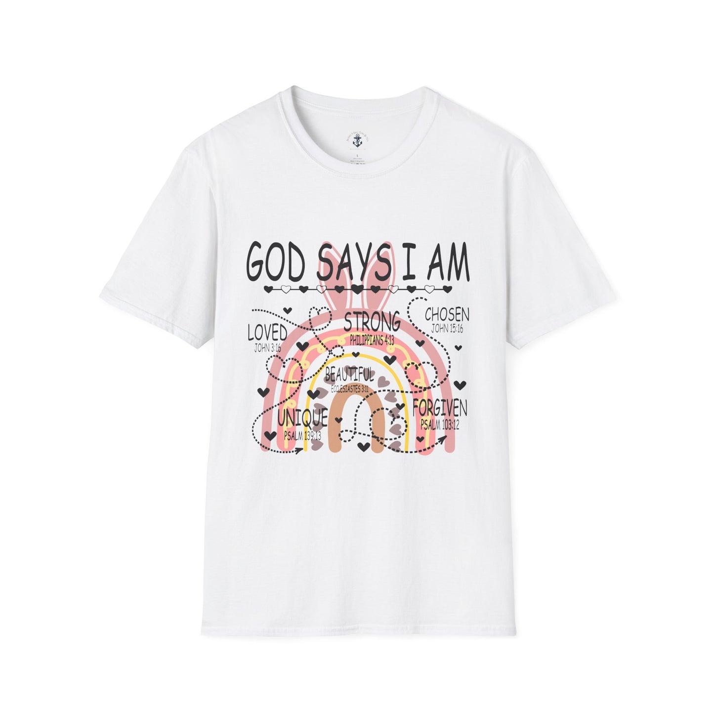 God Says I Am Unisex Softstyle T-Shirt, Inspirational Tee, Faith-Based Apparel, Unique Gift for Friends, Encouragement Shirt