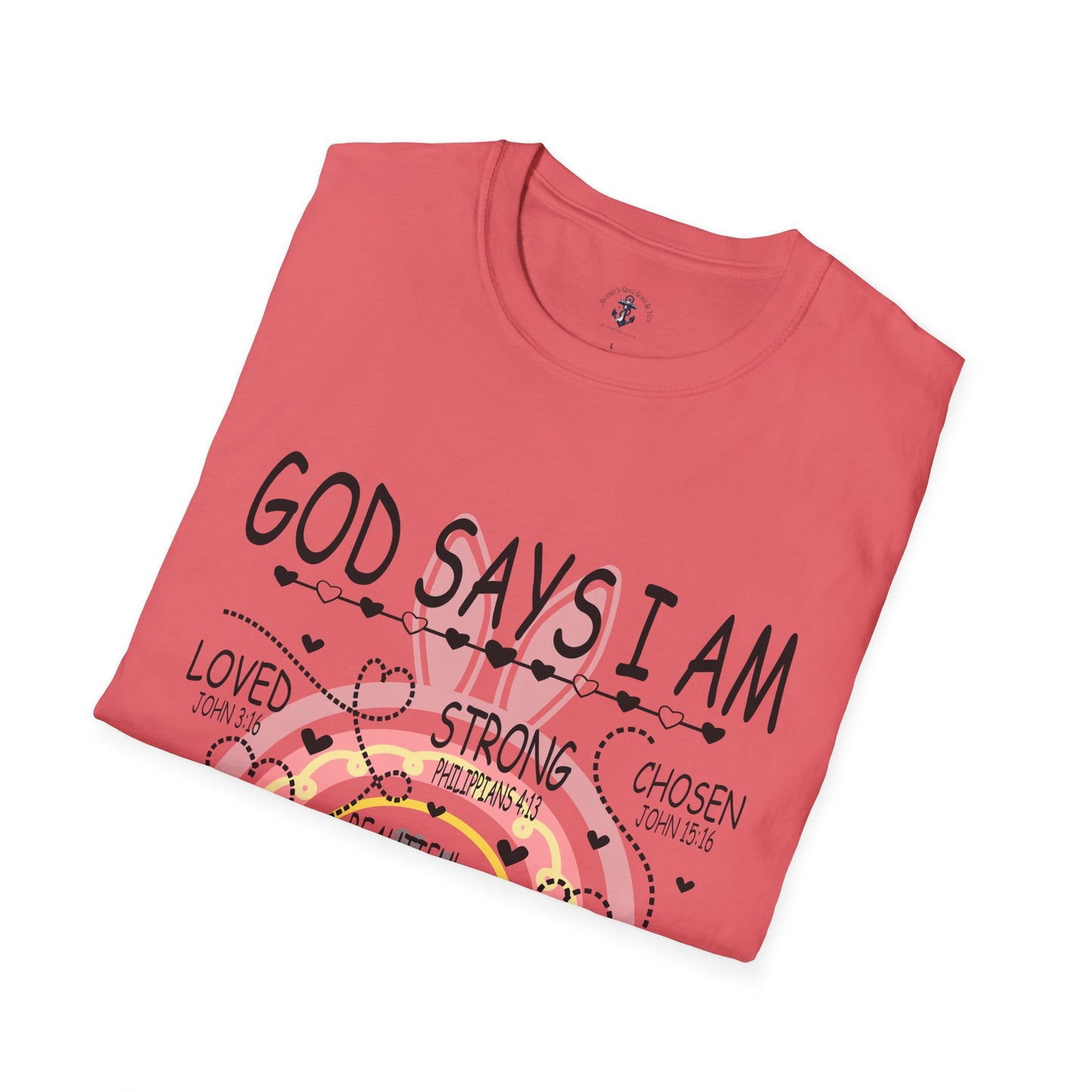 God Says I Am Unisex Softstyle T-Shirt, Inspirational Tee, Faith-Based Apparel, Unique Gift for Friends, Encouragement Shirt