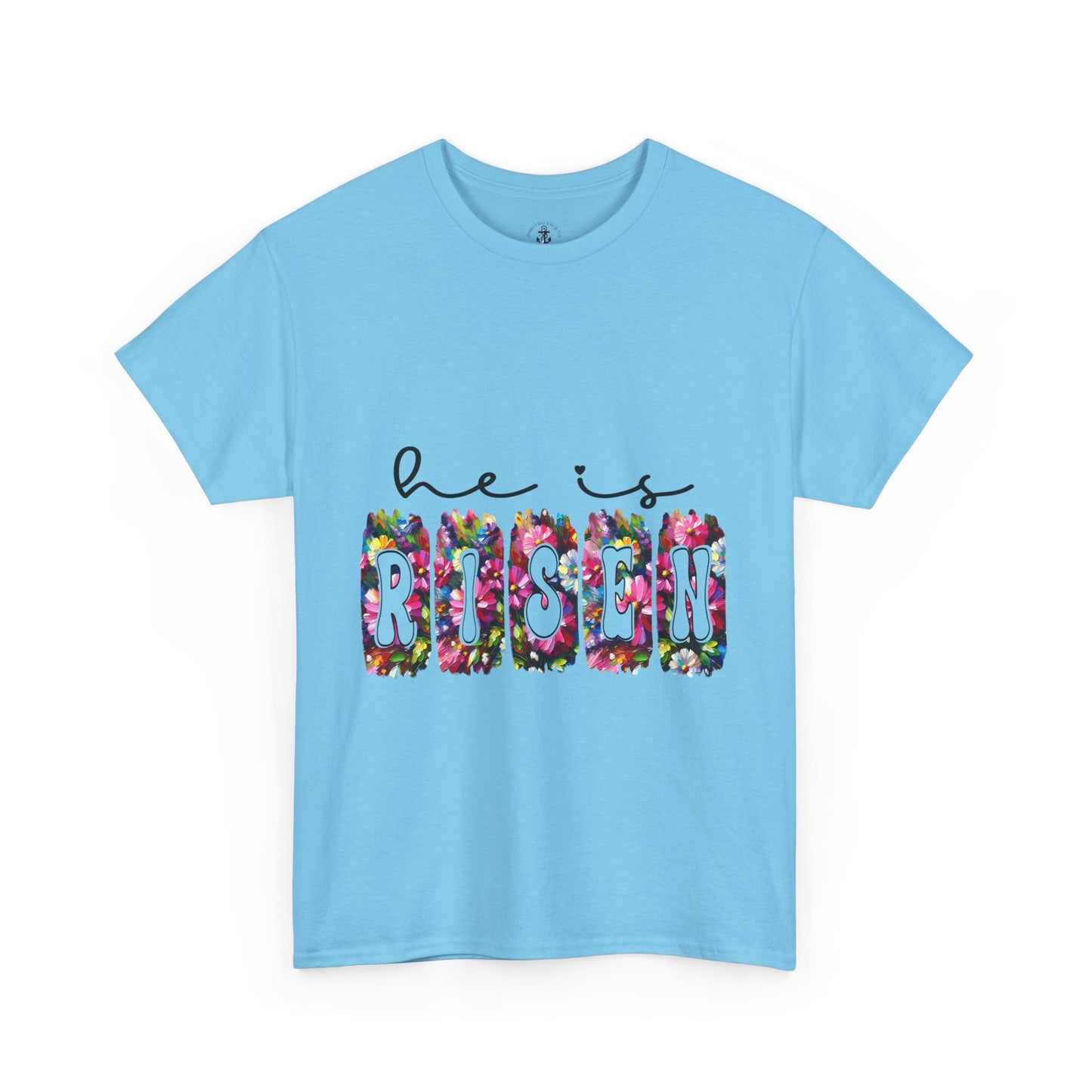 He Is Risen Unisex Heavy Cotton Tee - Floral Design for Easter Celebrations