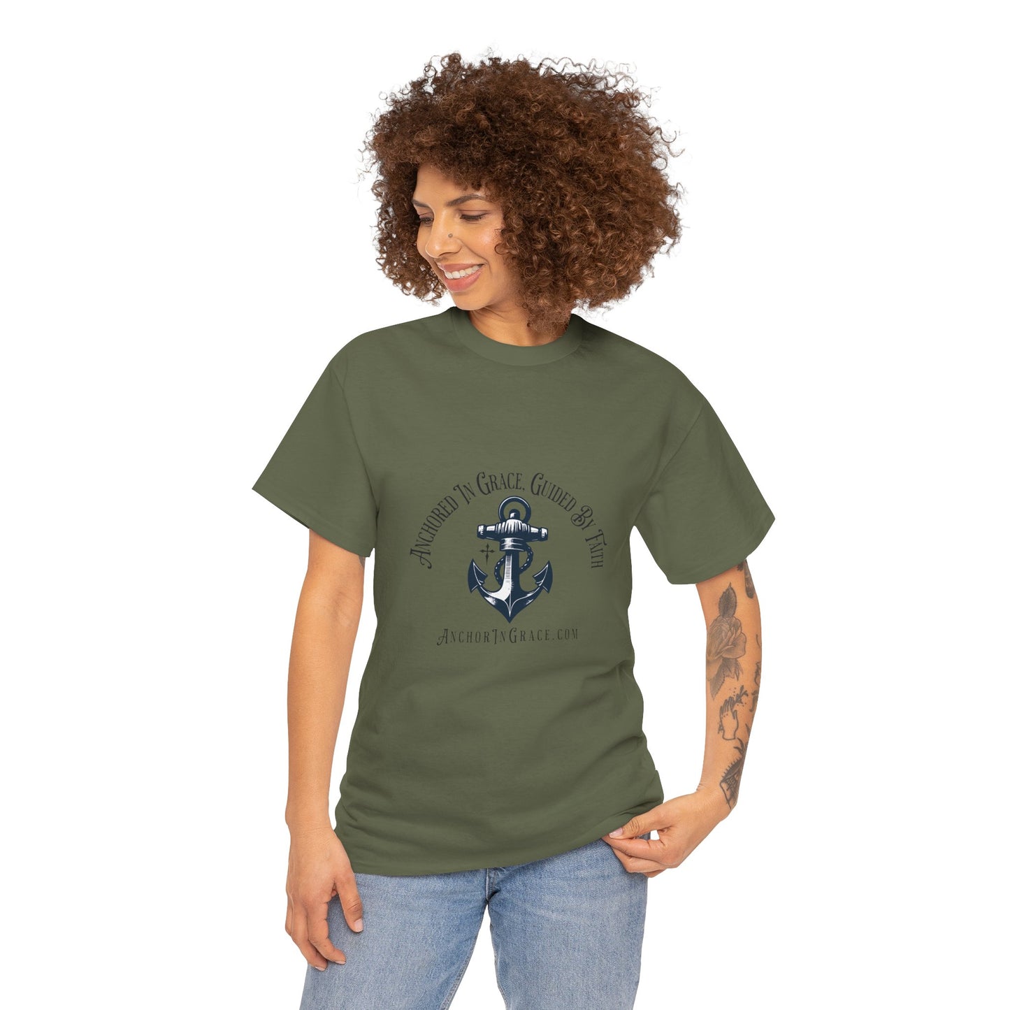 Anchored in Grace , Guided by Faith Graphic Unisex Heavy Cotton Tee