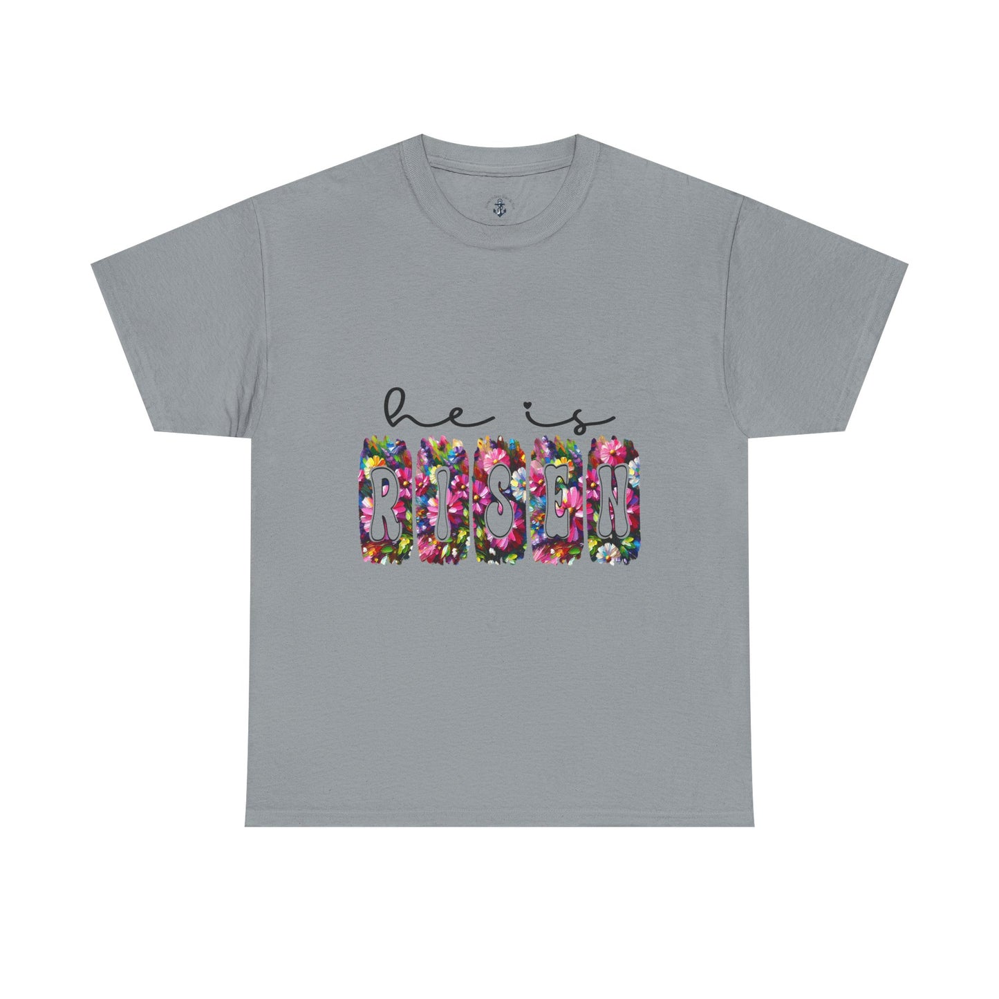 He Is Risen Unisex Heavy Cotton Tee - Floral Design for Easter Celebrations