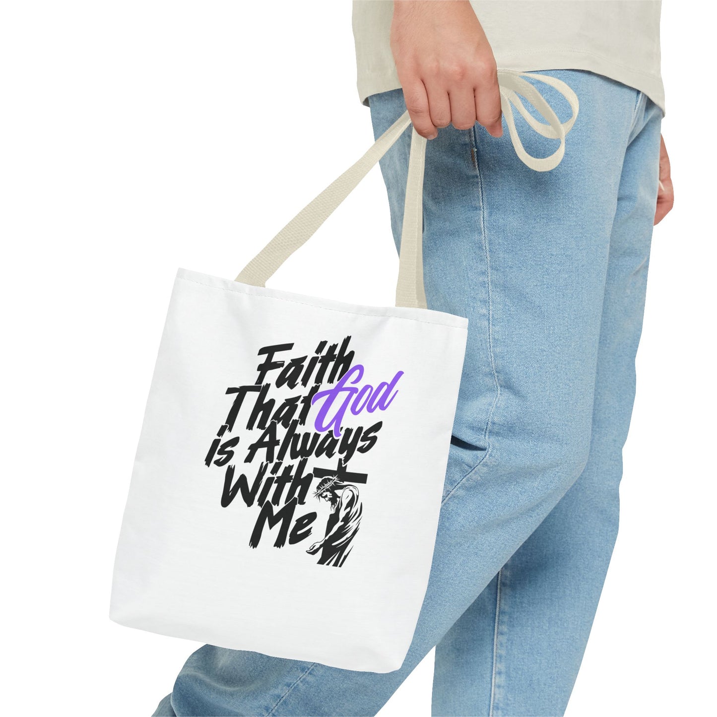 Faith Tote Bag with Jesus and Cross Design