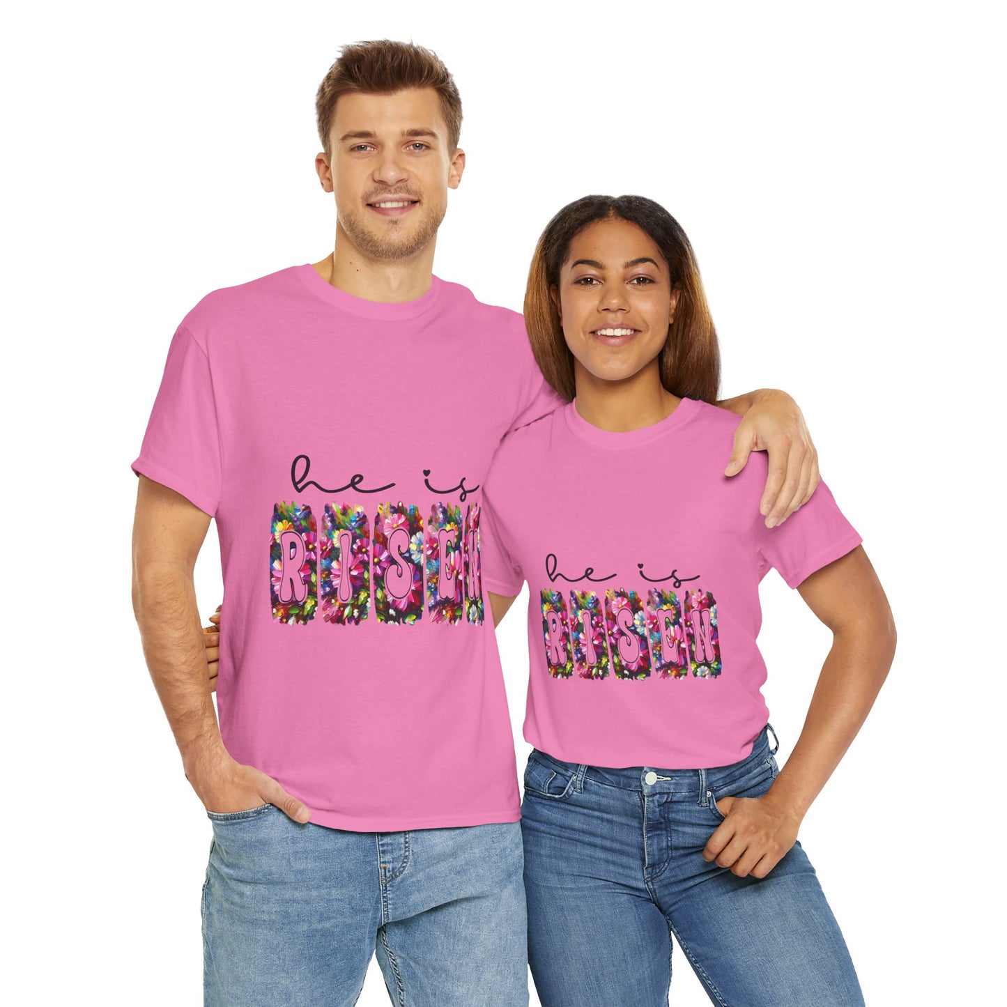 He Is Risen Unisex Heavy Cotton Tee - Floral Design for Easter Celebrations