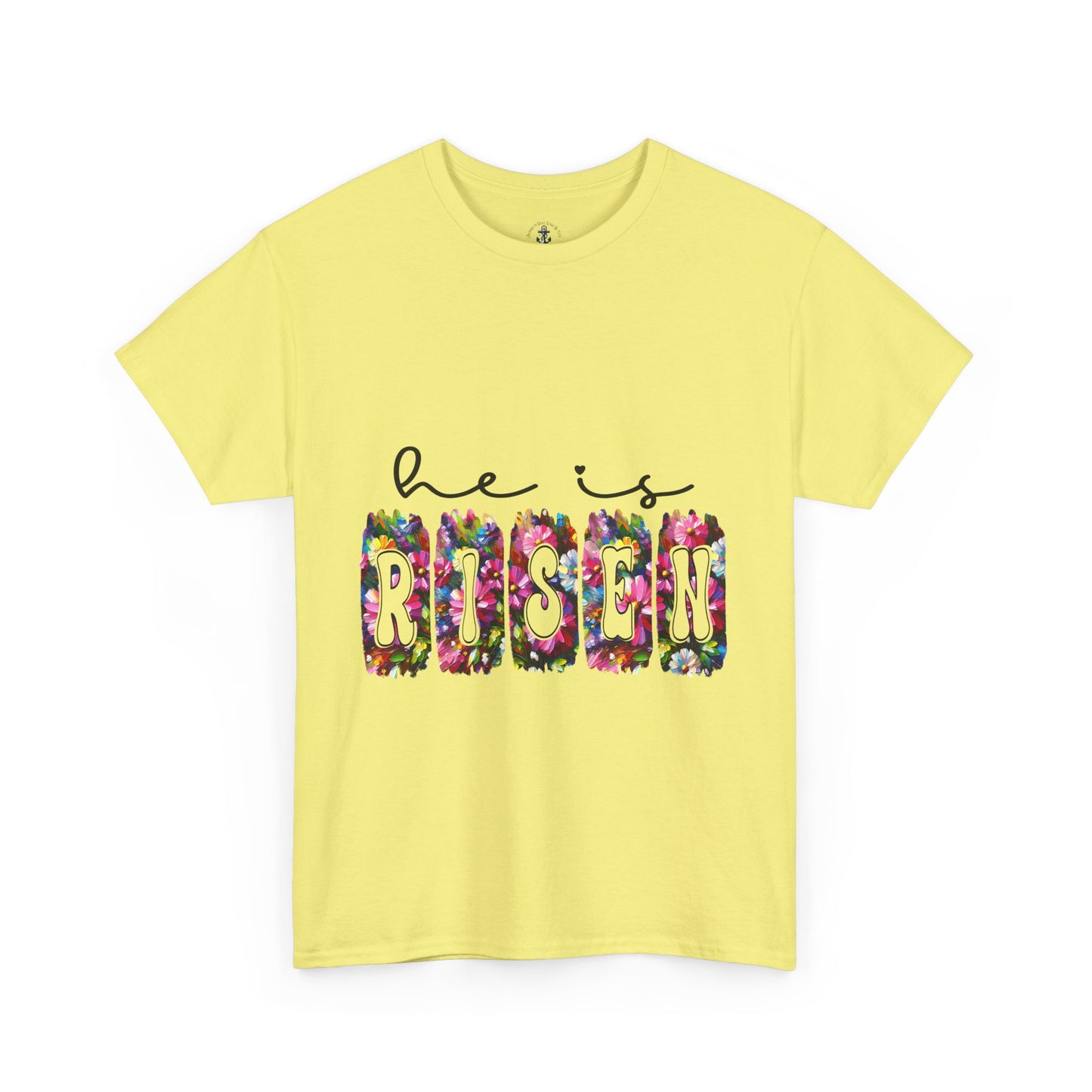 He Is Risen Unisex Heavy Cotton Tee - Floral Design for Easter Celebrations