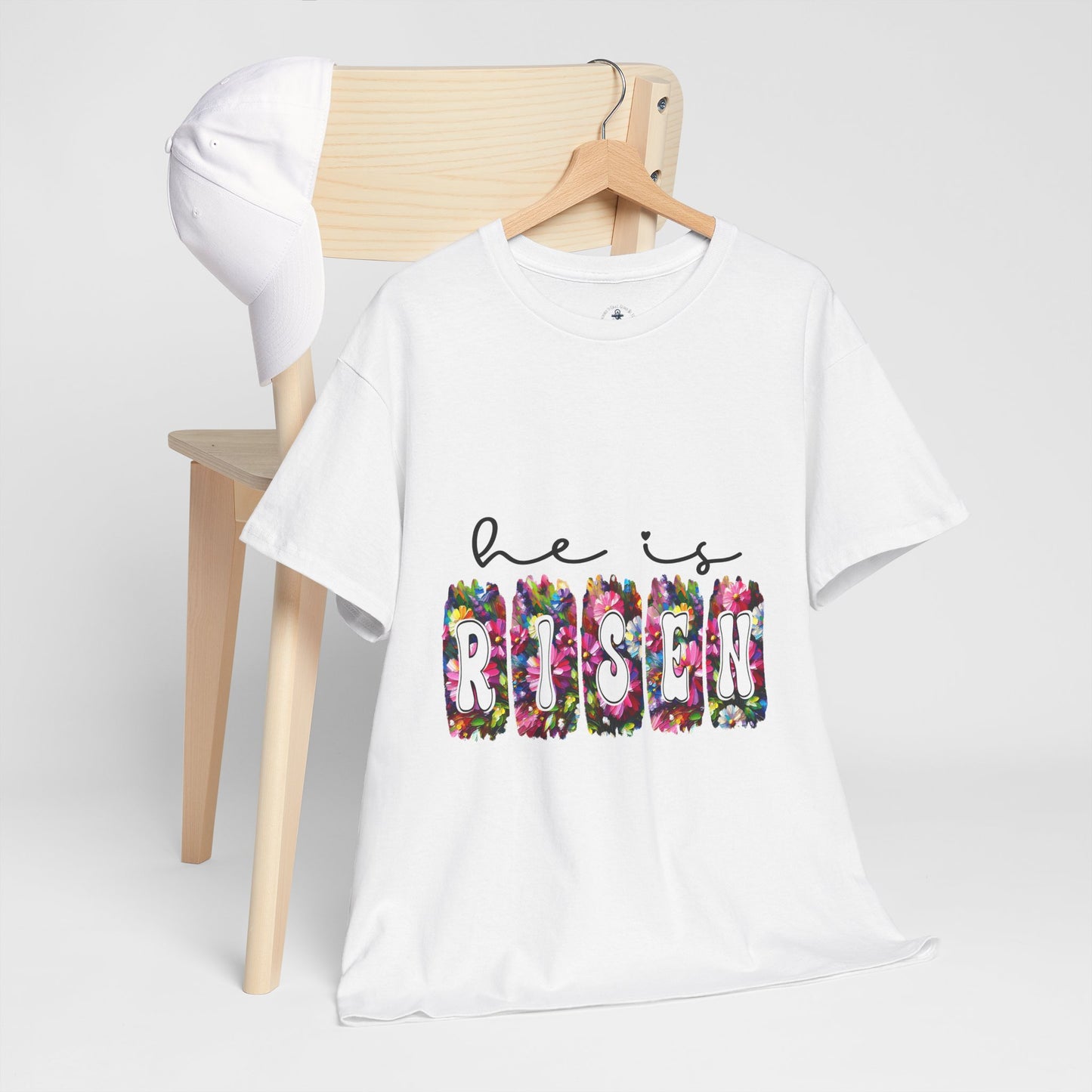 He Is Risen Unisex Heavy Cotton Tee - Floral Design for Easter Celebrations