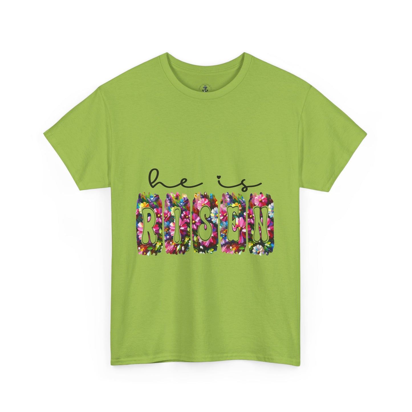 He Is Risen Unisex Heavy Cotton Tee - Floral Design for Easter Celebrations