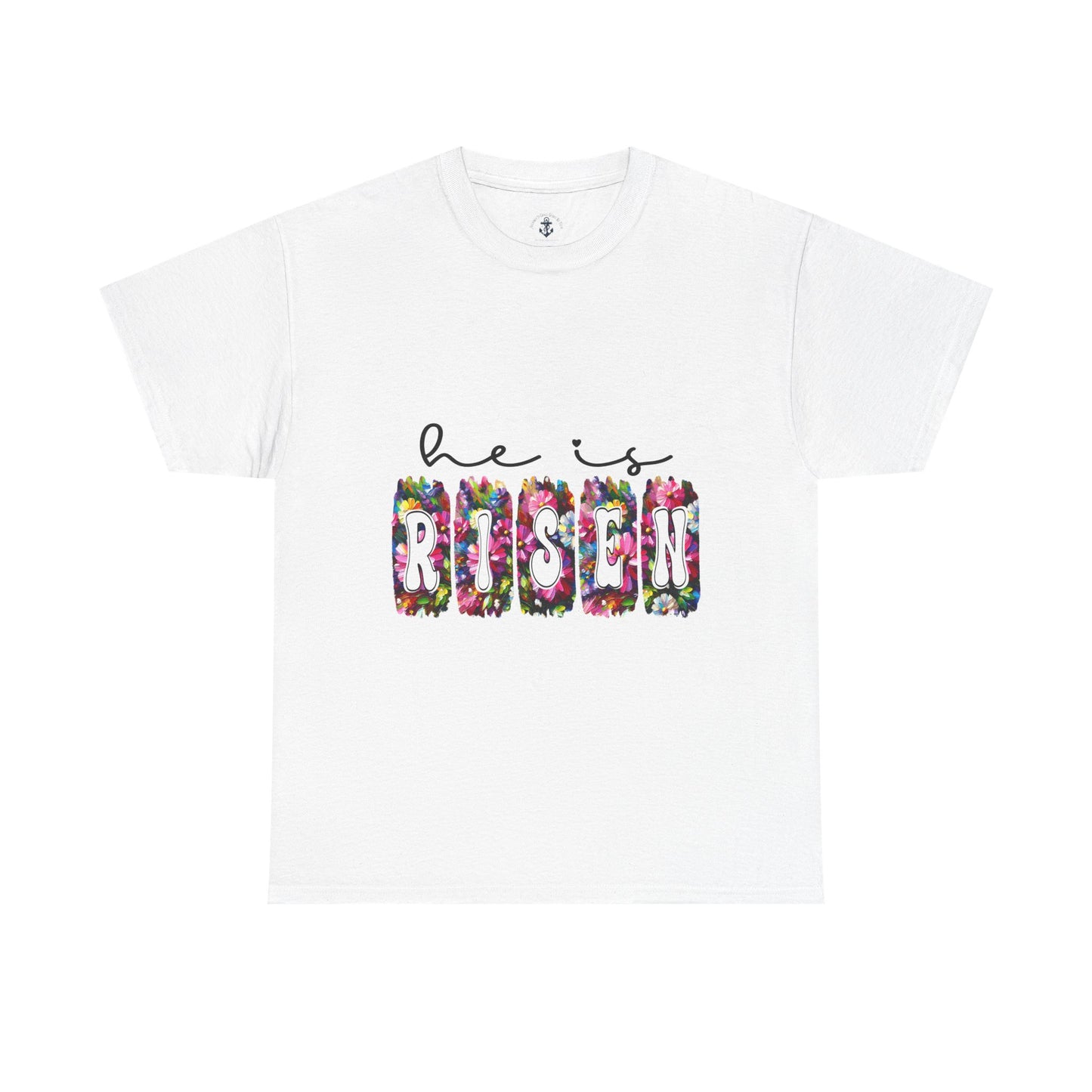 He Is Risen Unisex Heavy Cotton Tee - Floral Design for Easter Celebrations