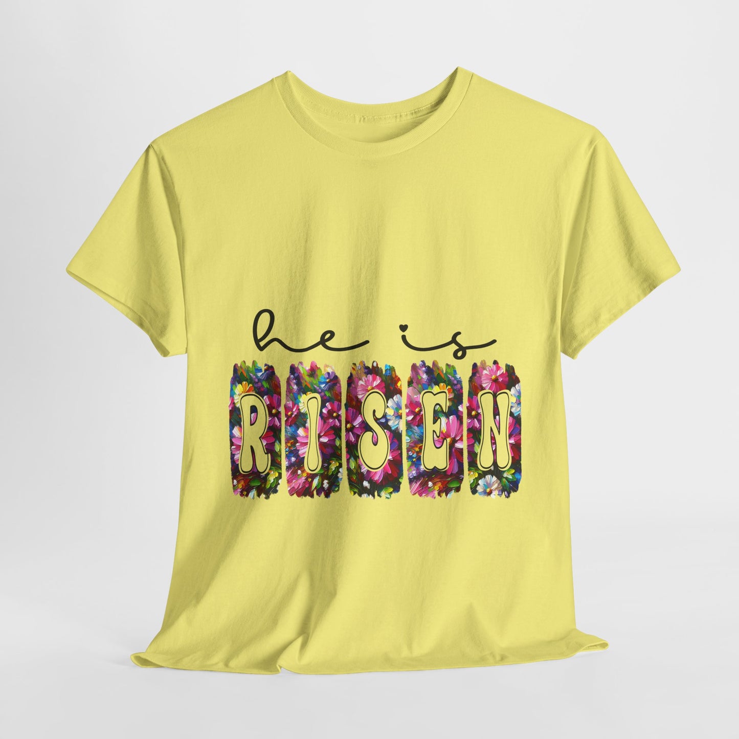 He Is Risen Unisex Heavy Cotton Tee - Floral Design for Easter Celebrations