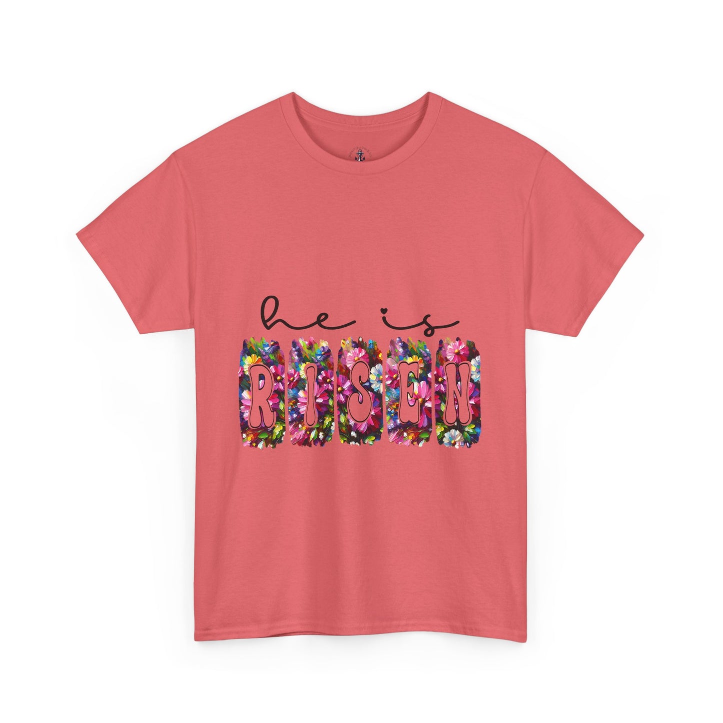 He Is Risen Unisex Heavy Cotton Tee - Floral Design for Easter Celebrations