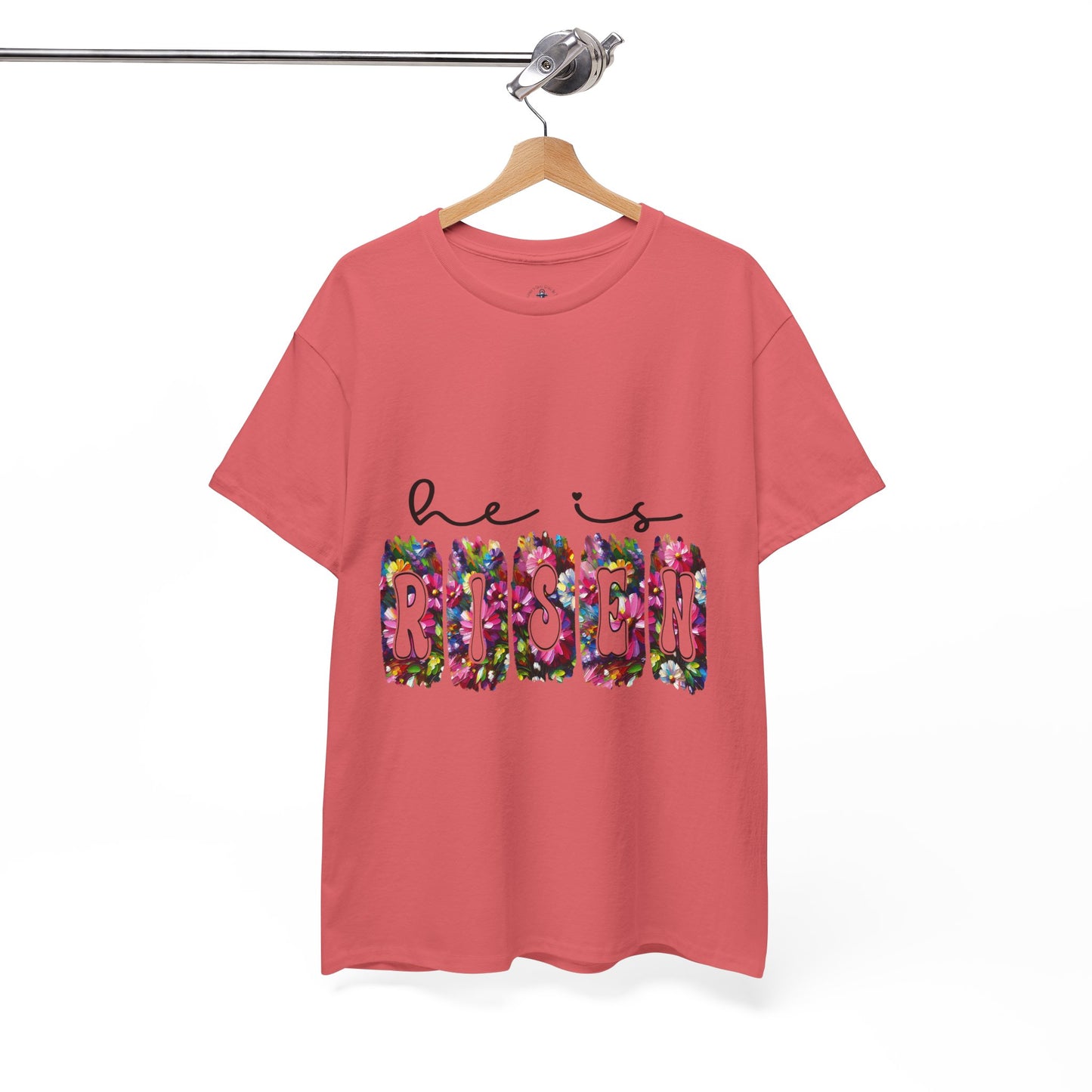 He Is Risen Unisex Heavy Cotton Tee - Floral Design for Easter Celebrations