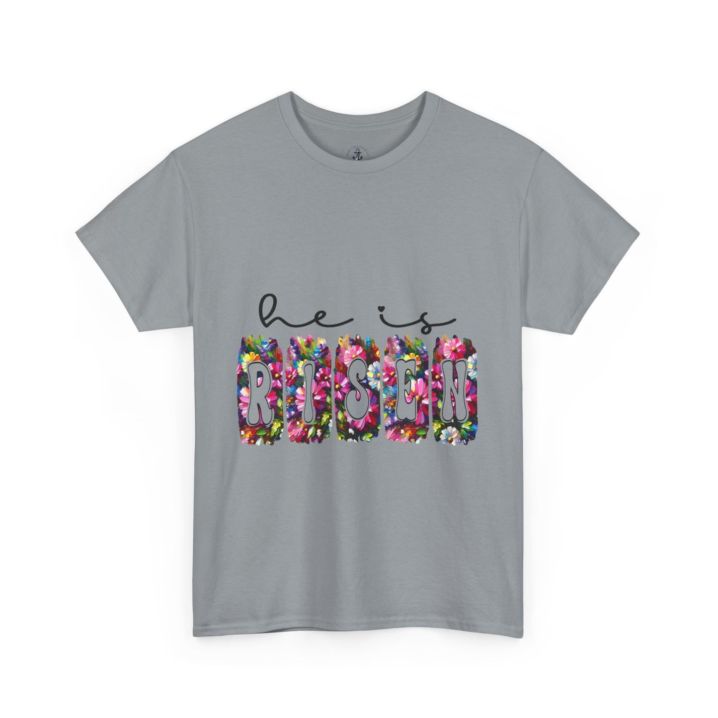 He Is Risen Unisex Heavy Cotton Tee - Floral Design for Easter Celebrations