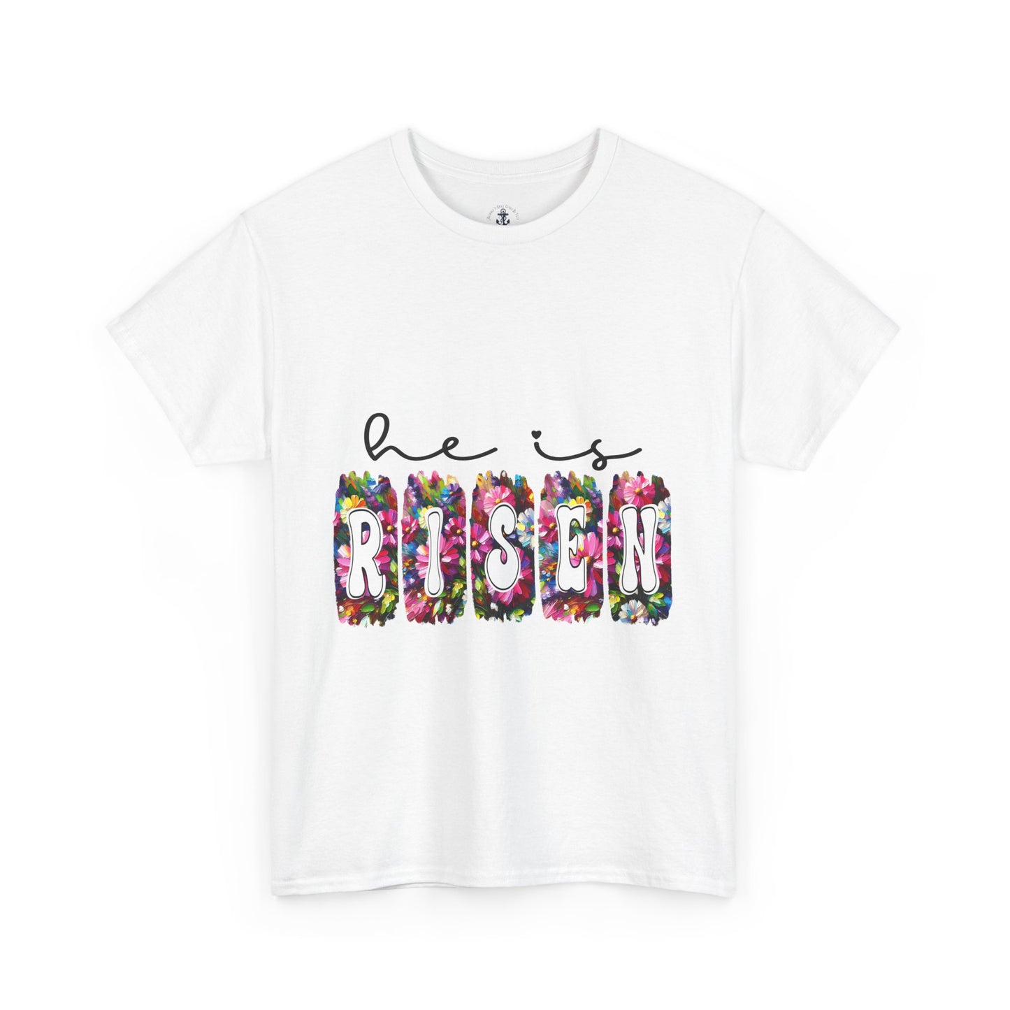 He Is Risen Unisex Heavy Cotton Tee - Floral Design for Easter Celebrations