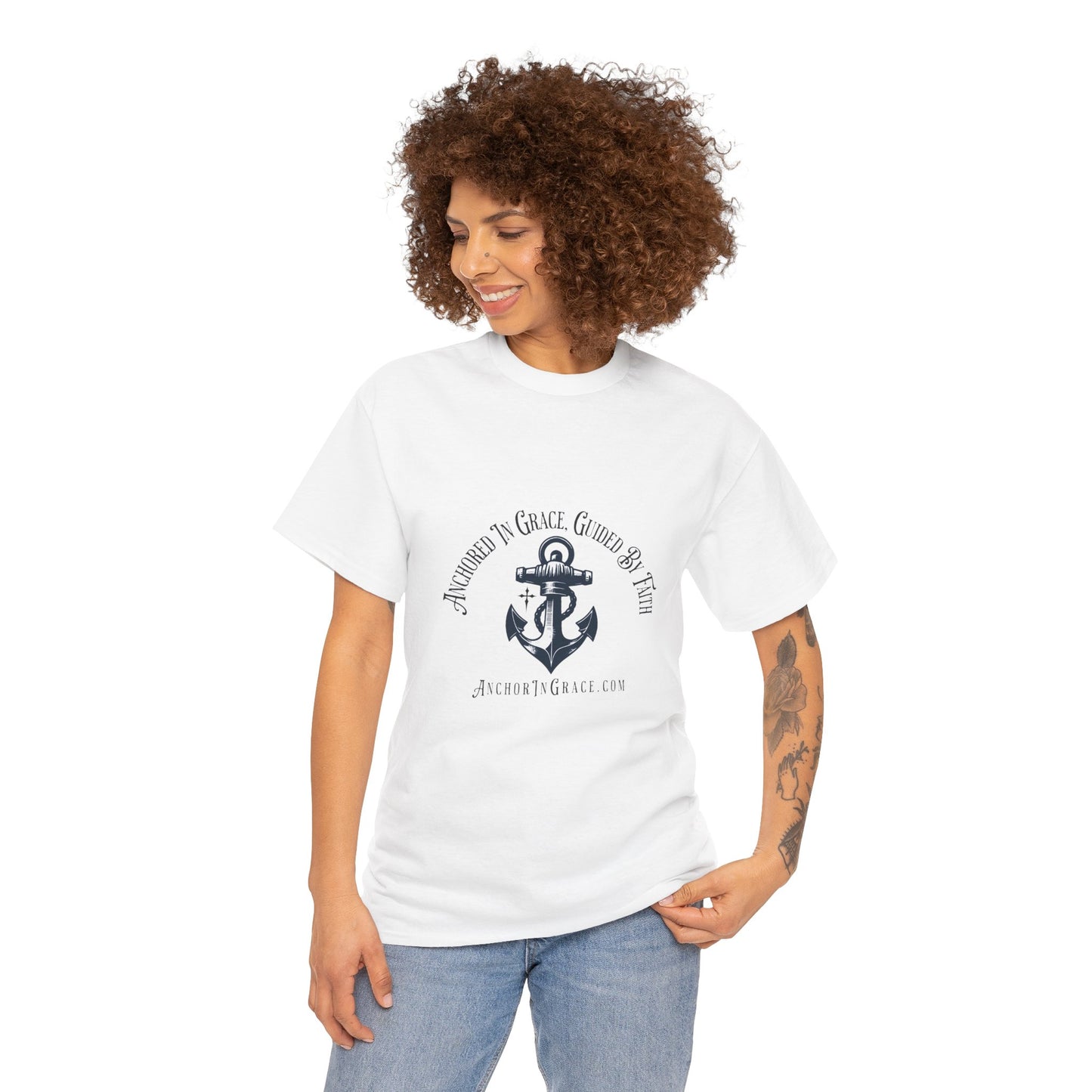 Anchored in Grace , Guided by Faith Graphic Unisex Heavy Cotton Tee