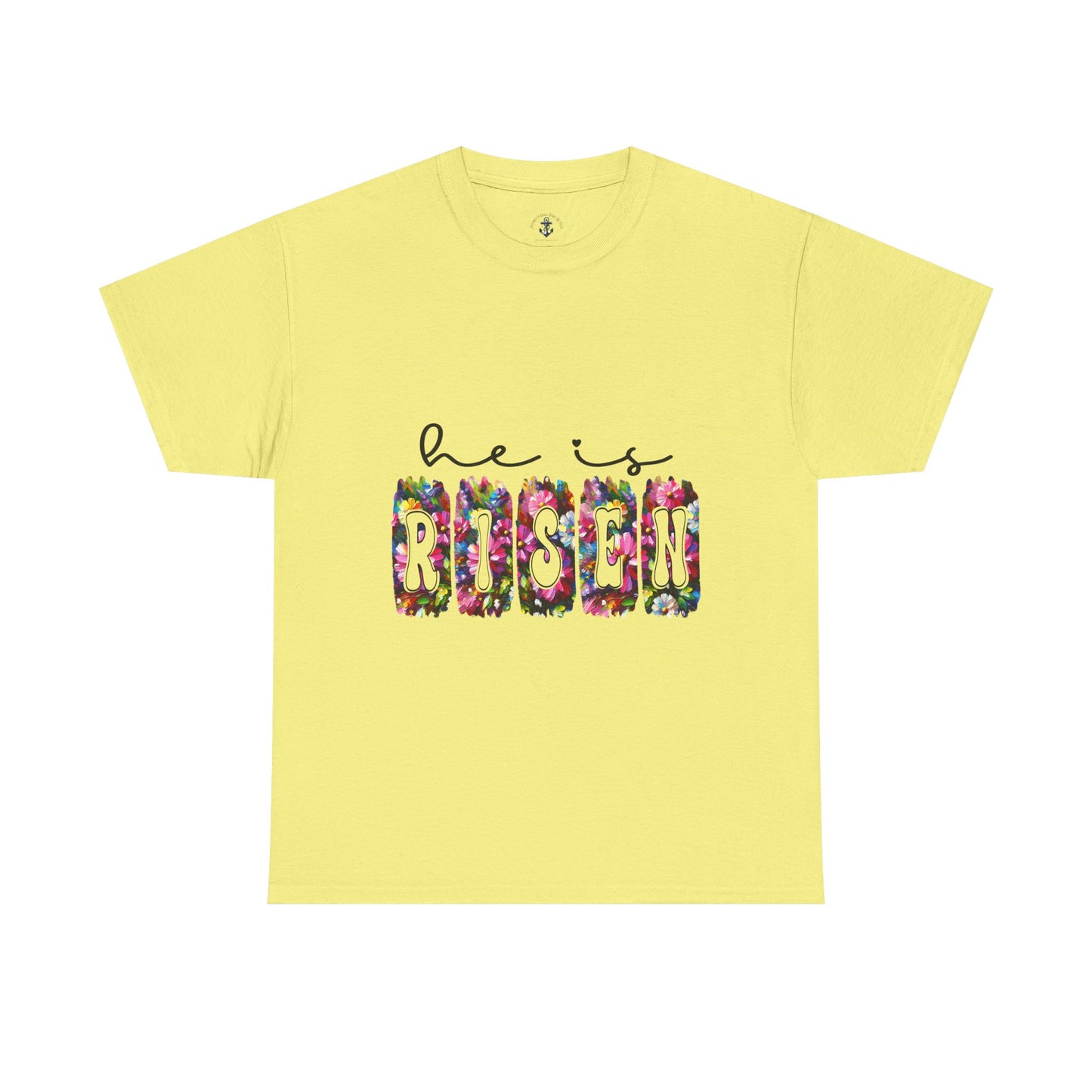 He Is Risen Unisex Heavy Cotton Tee - Floral Design for Easter Celebrations