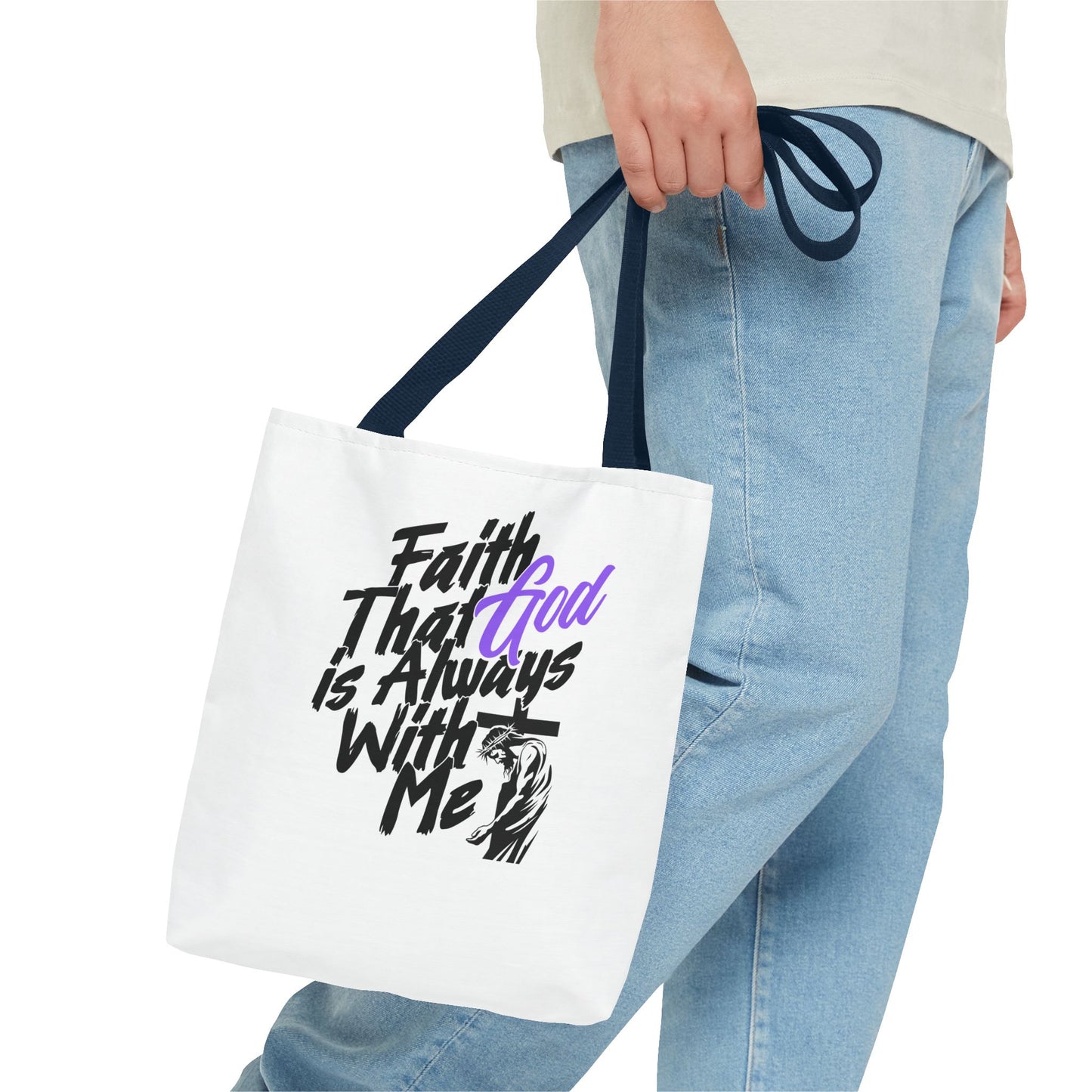 Faith Tote Bag with Jesus and Cross Design