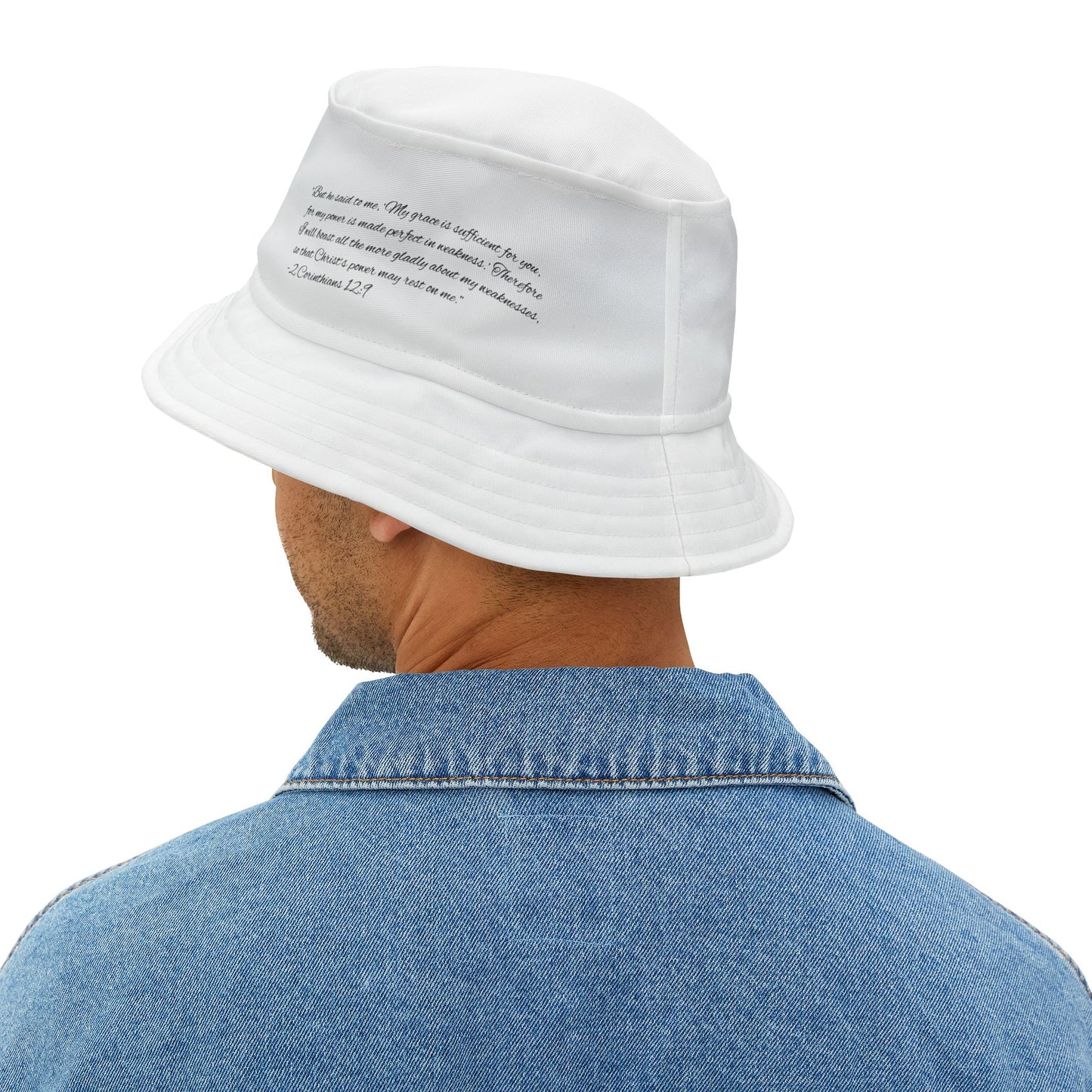 Bucket Hat with Strength in Weakness 2 Corinthians 12:9 Design